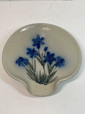 Salmon Falls Stoneware Blue Floral Trinket Dish Handmade 2014 Ceramic Collectibl